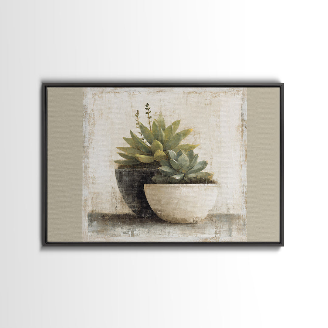 Succulent Collection in Ceramic Planters Canvas Print, Patio Art, Outdoor Wall Decor, Patio Decor, Fine Art, Outdoor, PAT-3x2-1