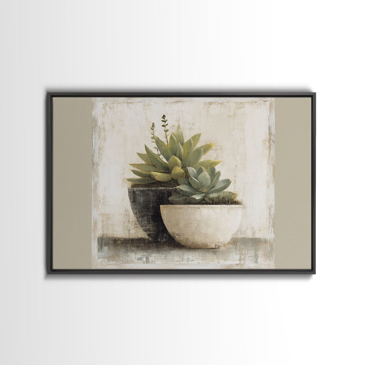 Succulent Collection in Ceramic Planters Canvas Print, Patio Art, Outdoor Wall Decor, Patio Decor, Fine Art, Outdoor, PAT-3x2-1