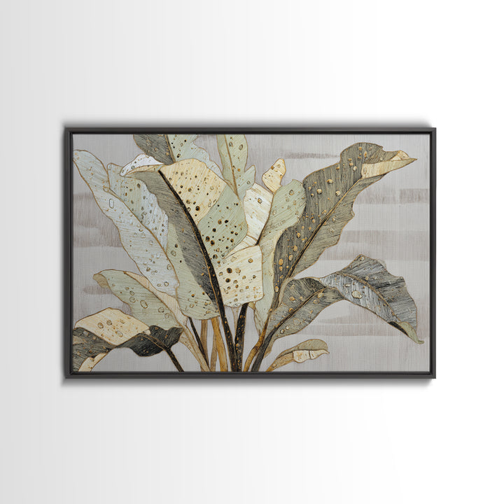 Banana Leaves with Rain Drop Details Framed Canvas Print, Patio Art, Coastal Decor, Patio Decor, Outdoor, Family Wall Art, PAT-3x2-20