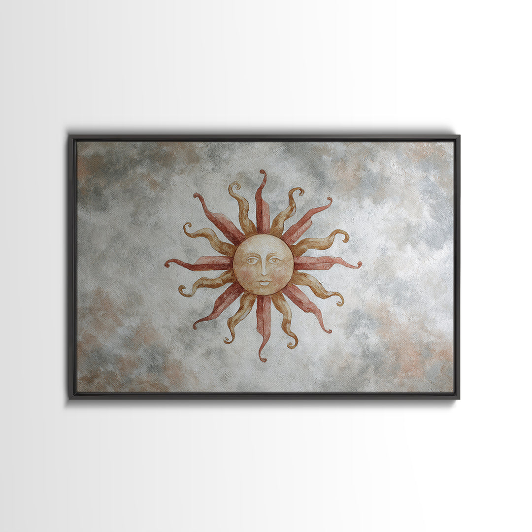 Sun Motif with Warm Terracotta Rays Canvas Print, Patio Art, Outdoor Wall Art, Patio Decor, Oil Painting, Outdoor, Porch Decor, PAT-3x2-22