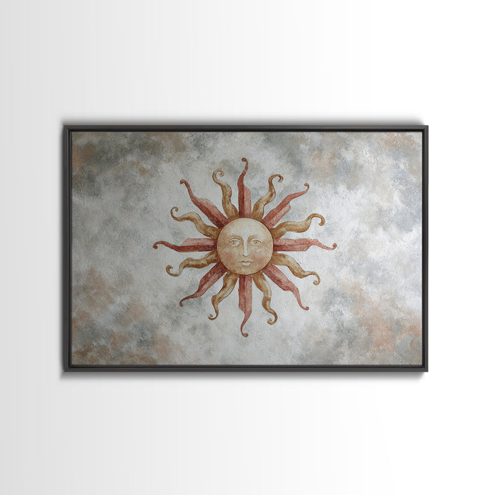 Sun Motif with Warm Terracotta Rays Canvas Print, Patio Art, Outdoor Wall Art, Patio Decor, Oil Painting, Outdoor, Porch Decor, PAT-3x2-22
