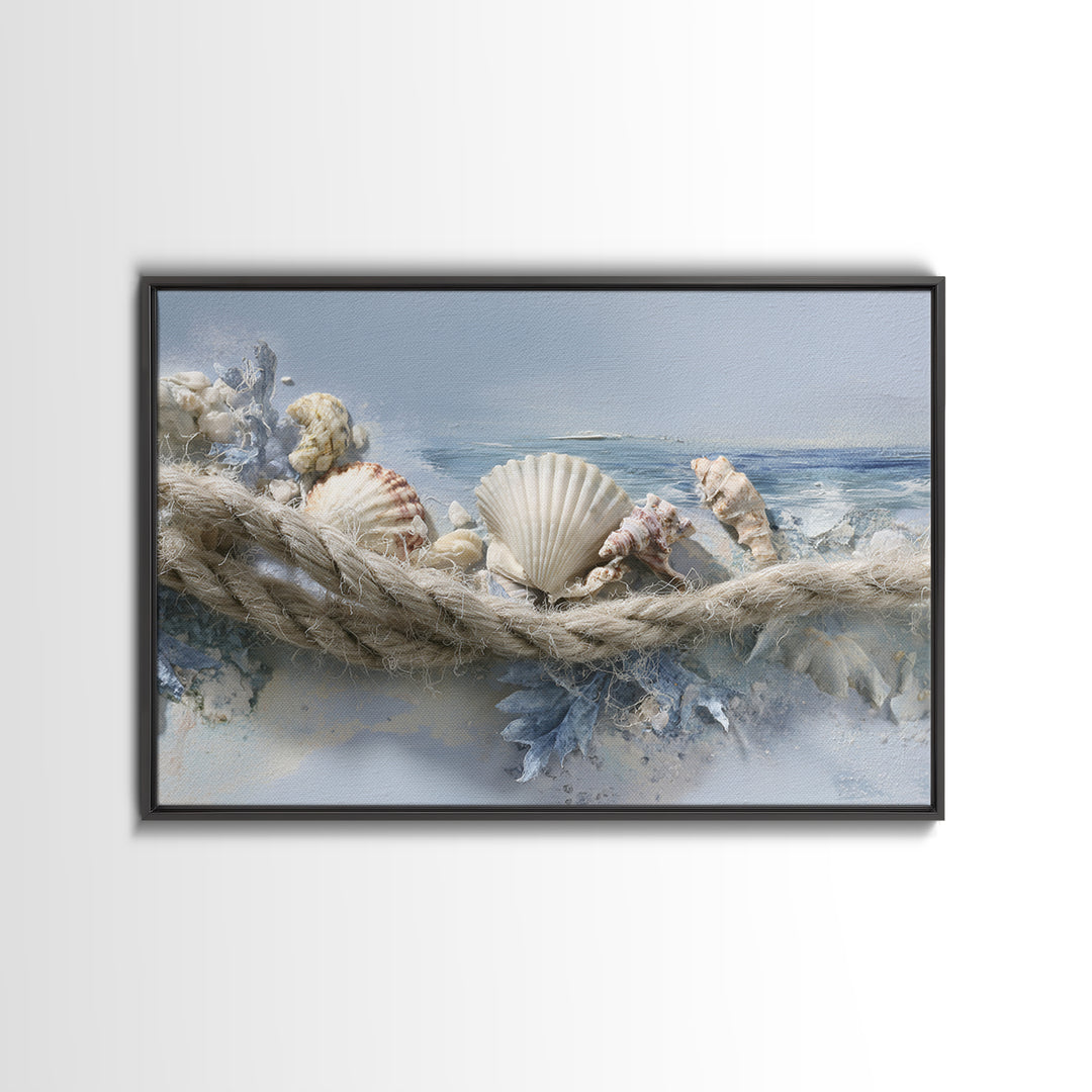 Beachy Shell and Palm Arrangement Framed Canvas Print, Patio Art, Bar Art, Patio Decor, Fine Art, Outdoor, Outdoor Art, PAT-3x2-23