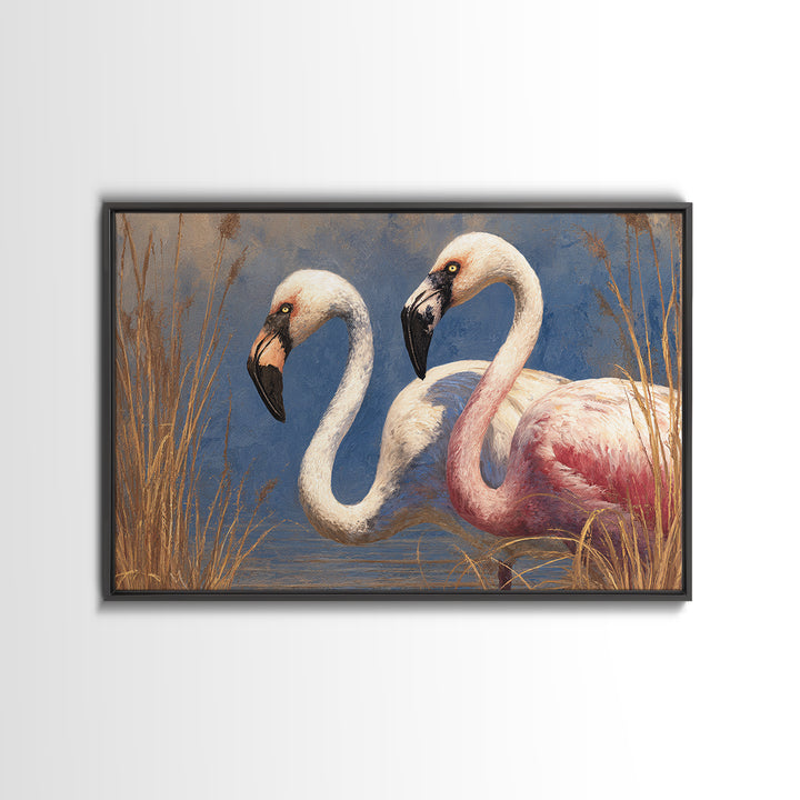 Flamingo Pair Beside Shallow Water Canvas Print, Patio Art, Outdoor Wall Decor, Patio Decor, Fine Art, Outdoor, Yard Decor, PAT-3x2-62