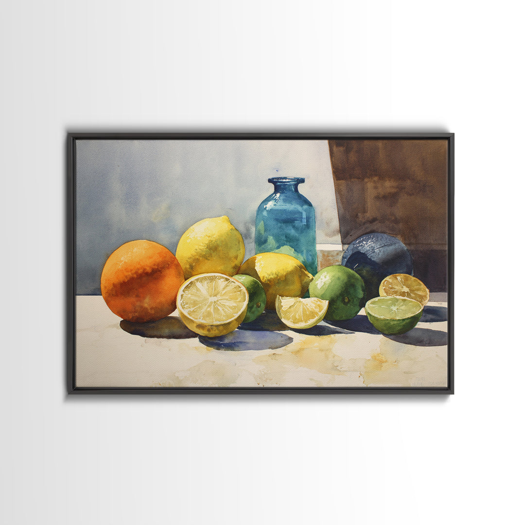 Outdoor Citrus Still Life Framed Canvas Print, Patio Art, Coastal Decor, Patio Decor, Fine Art, Outdoor, Family Wall Art, PAT-3x2-9
