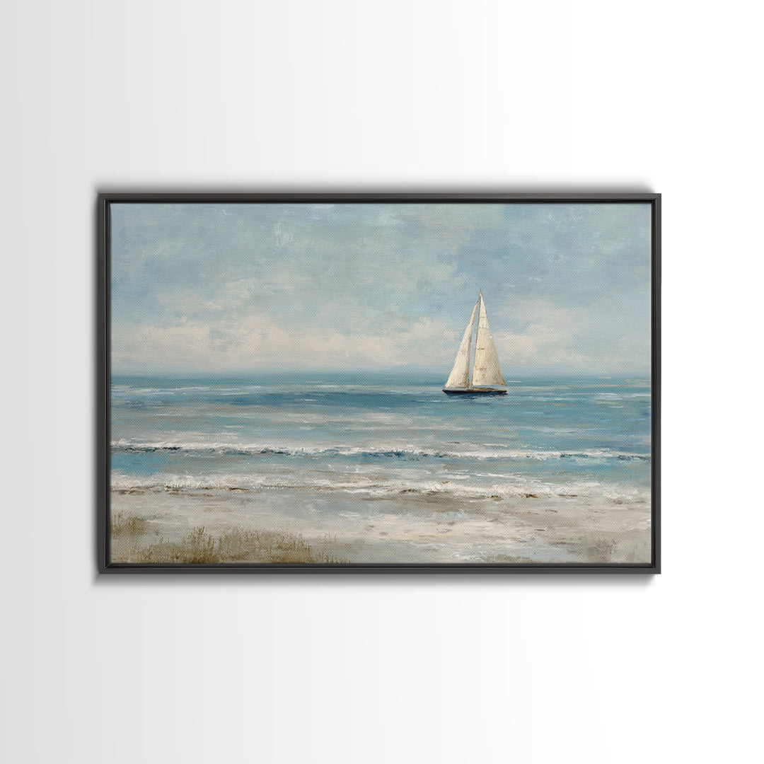Sailboat on a Breezy Summer Horizon Framed Canvas Print, Patio Art, Wall Decor, Patio Decor, Fine Art, Outdoor, Coastal Decor, PAT-3x2-91