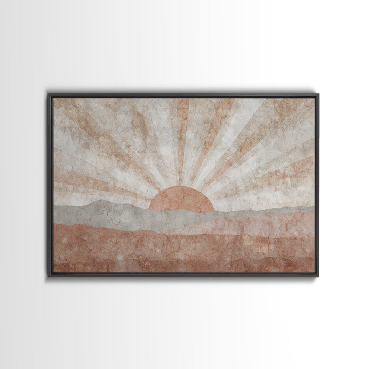 Sun Motif with Warm Terracotta Rays Canvas Print, Patio Art, Beach House Decor, Patio Decor, Abstract Art, Outdoor, PAT-3x2-94