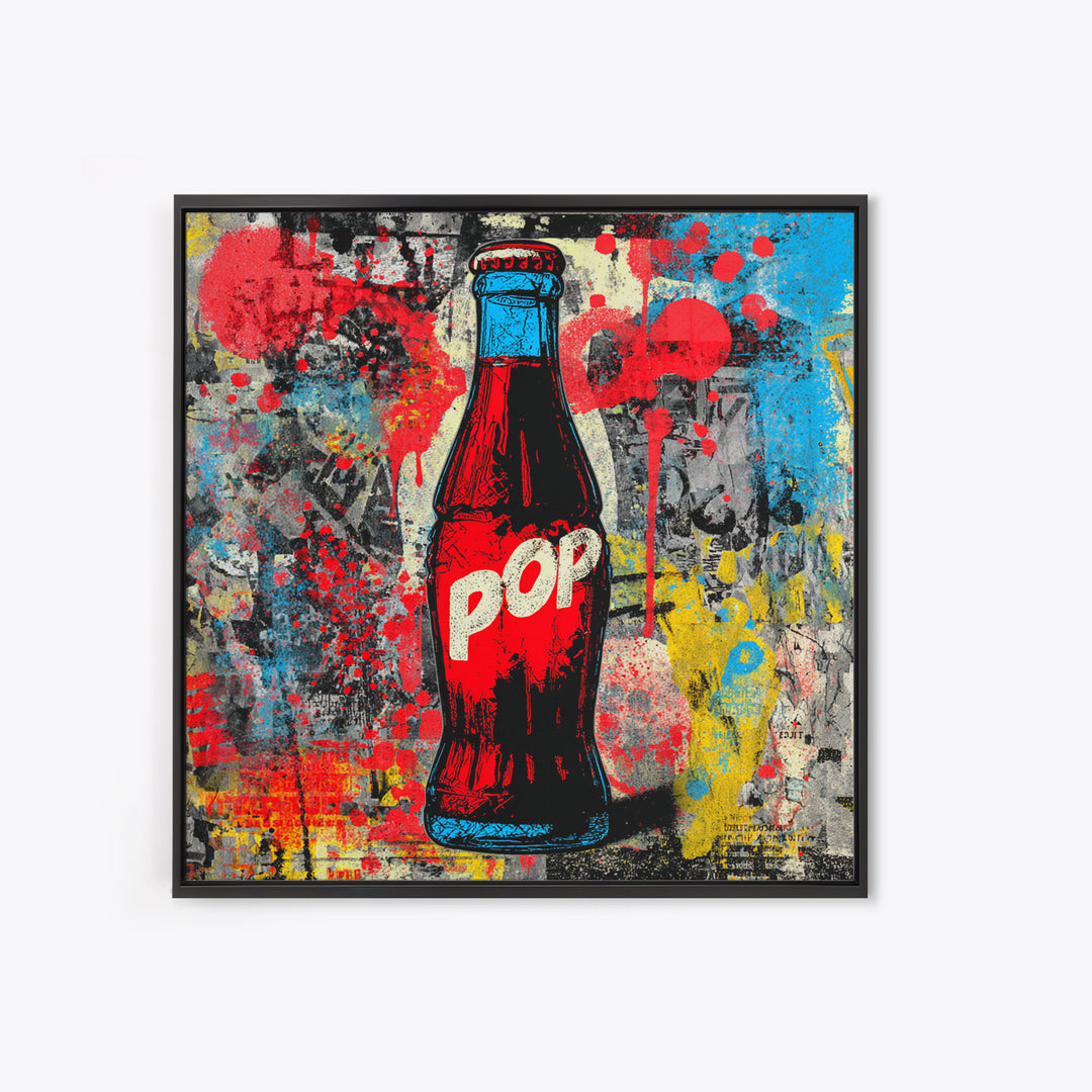 Retro Soda Bottle Framed Canvas Print, Pop Art, Bedroom Decor, Living Room Decor, Fine Art, Pop, 3d Art, Graffiti Art, POP-1x1-27