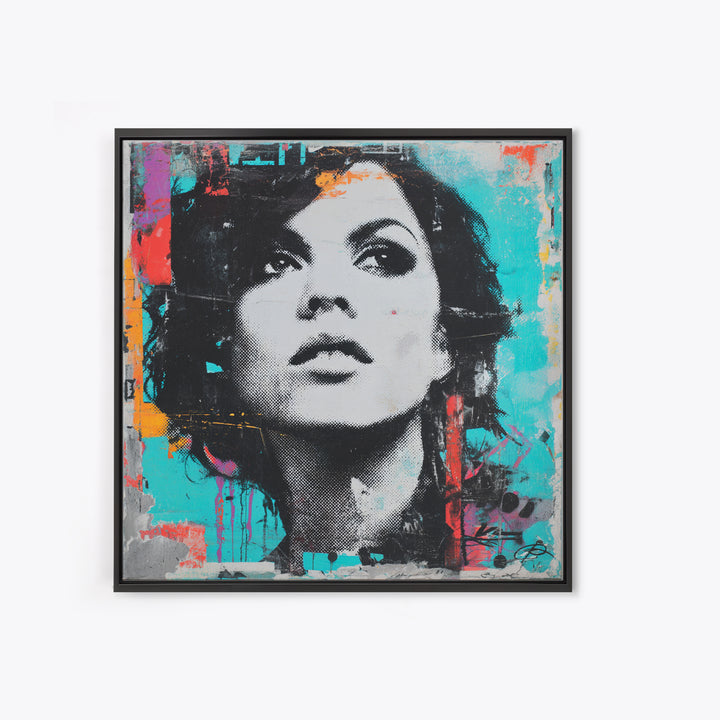 Neon Portrait with Thick Black Outlines Canvas Print, Pop Art, Home Decor, Living Room Decor, Fine Art, Pop, Canvas Wall Art, POP-1x1-4