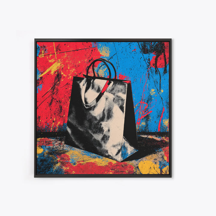 Shopping Bag Fashion Graphic Without Brands Framed Canvas Print, Pop Art, Poster, Living Room Decor, Pop, Abstract Art, POP-1x1-48