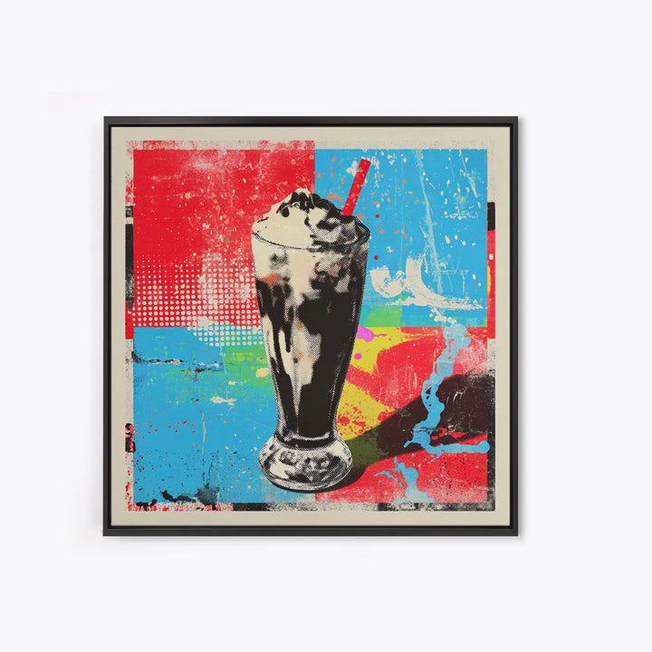 Milkshake Glass with Retro Diner Palette Framed Canvas Print, Pop Art, Apartment Decor, Living Room Decor, Fine Art, Pop, POP-1x1-64