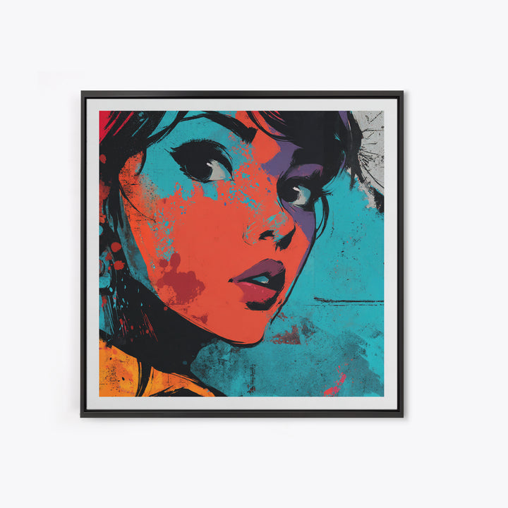 Neon Portrait with Thick Black Outlines Canvas Print, Pop Art, Dark Art, Living Room Decor, Oil Painting, Pop, POP-1x1-76