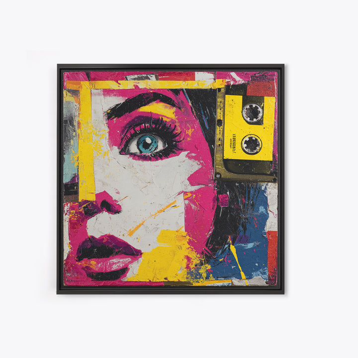 Colorful Cassette Tape Graphic Framed Canvas Print, Pop Art, Football Wall Art, Living Room Decor, Abstract Art, Pop, POP-1x1-84