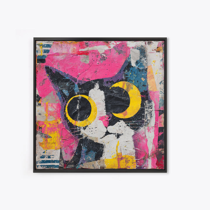 Comic Cat with Oversized Eyes Canvas Print, Pop Art, 3d Art, Living Room Decor, Fine Art, Pop, Textured Painting, POP-1x1-90