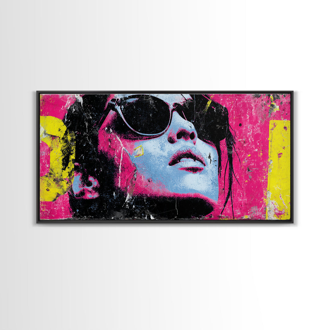 Glamorous Sunglasses Face Framed Canvas Print, Pop Art, Food Art, Living Room Decor, Pop, Fine Art Print, Statement Artwork, POP-2x1-100