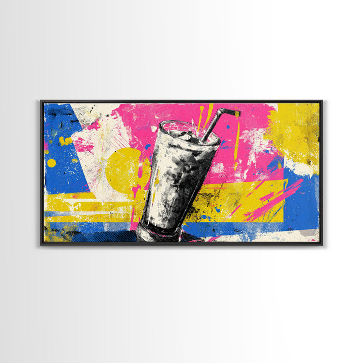 Milkshake Glass with Retro Diner Palette Framed Canvas Print, Pop Art, Art Print, Living Room Decor, Pop, Custom Portrait, POP-2x1-12