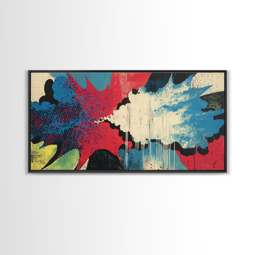 Exploding Starburst Shapes Without Text Framed Canvas Print, Pop Art, Luxury Decor, Living Room Decor, Fine Art, Pop, POP-2x1-30