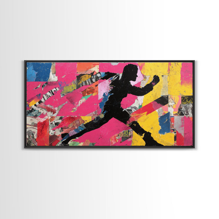 Superhero Silhouette in Dynamic Color Fields Framed Canvas Print, Pop Art, Modern Art, Living Room Decor, Abstract Art, Pop, POP-2x1-59