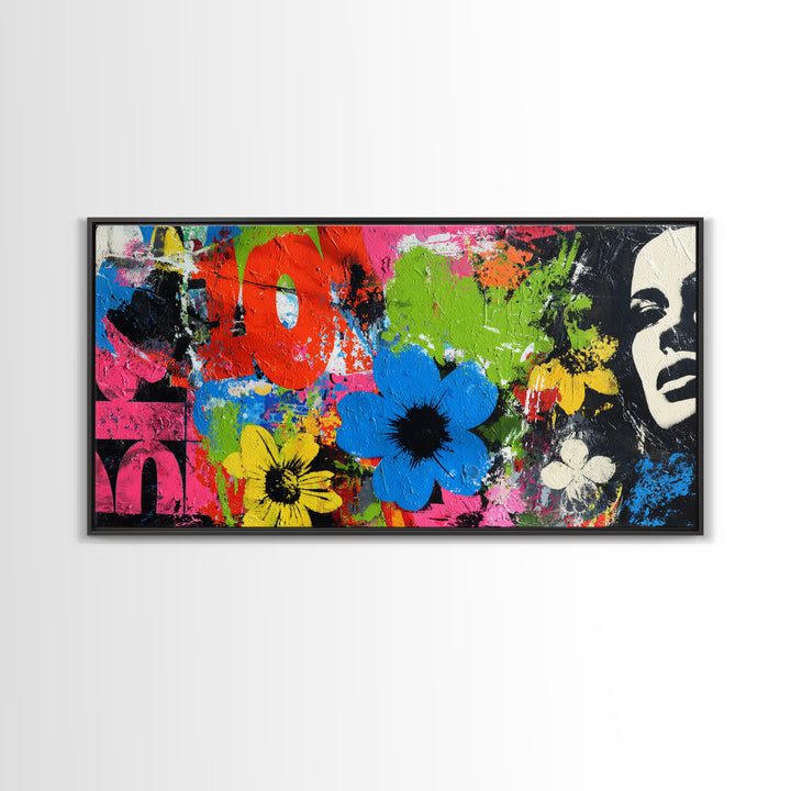 Bold Flower Power Composition Canvas Print, Pop Art, Wall Decor, Living Room Decor, Fine Art, Pop, Portrait, Apartment Decor, POP-2x1-61