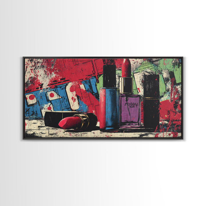 Lipstick and Perfume Fashion Still Life Canvas Print, Pop Art, Custom Portrait, Living Room Decor, Fine Art, Pop, Mexican Art, POP-2x1-64