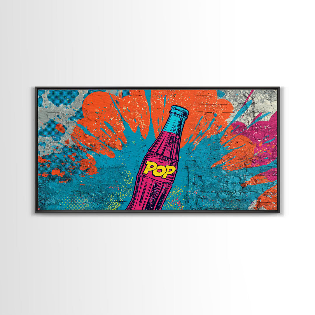 Retro Soda Bottle Framed Canvas Print, Pop Art, Graffiti Art, Living Room Decor, Fine Art, Pop, Minimalist Decor, POP-2x1-95