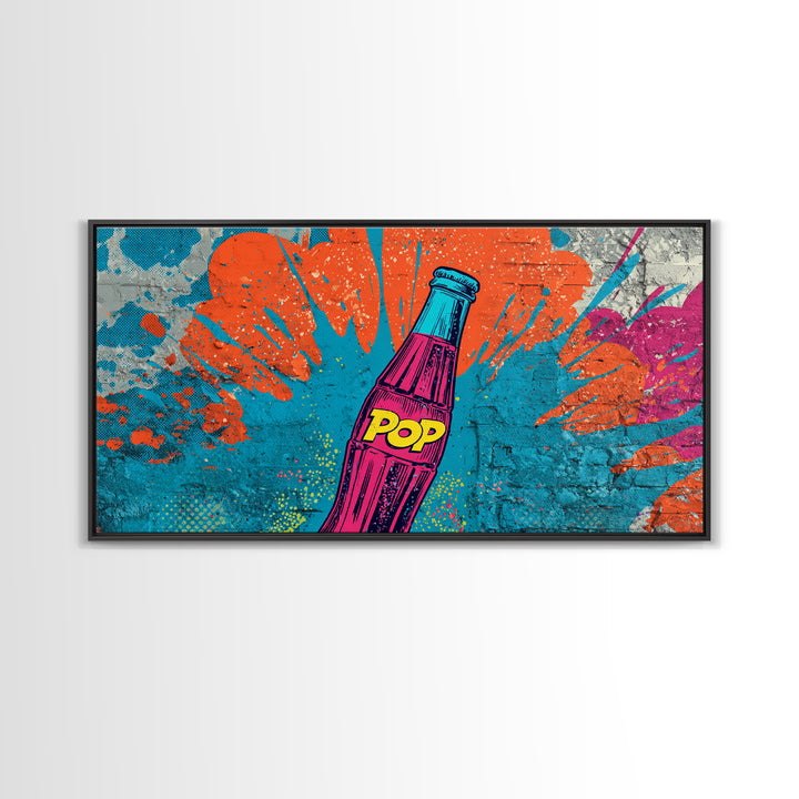 Retro Soda Bottle Framed Canvas Print, Pop Art, Graffiti Art, Living Room Decor, Fine Art, Pop, Minimalist Decor, POP-2x1-95