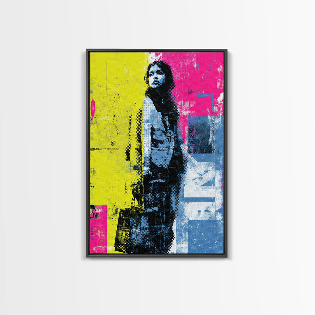 Shopping Bag Fashion Graphic Without Brands Framed Canvas Print, Pop Art, Neutral Decor, Living Room Decor, Abstract Art, Pop, POP-2x3-56