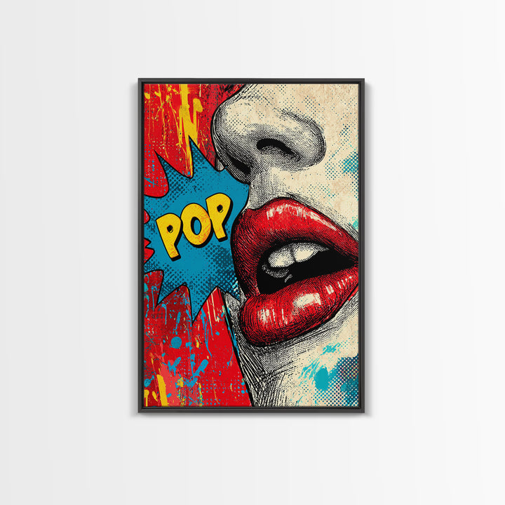 Bold Comic Lips Canvas Print, Pop Art, Canvas Wall Art, Living Room Decor, Oil Painting, Pop, Football Wall Art, Party Decor, POP-2x3-81