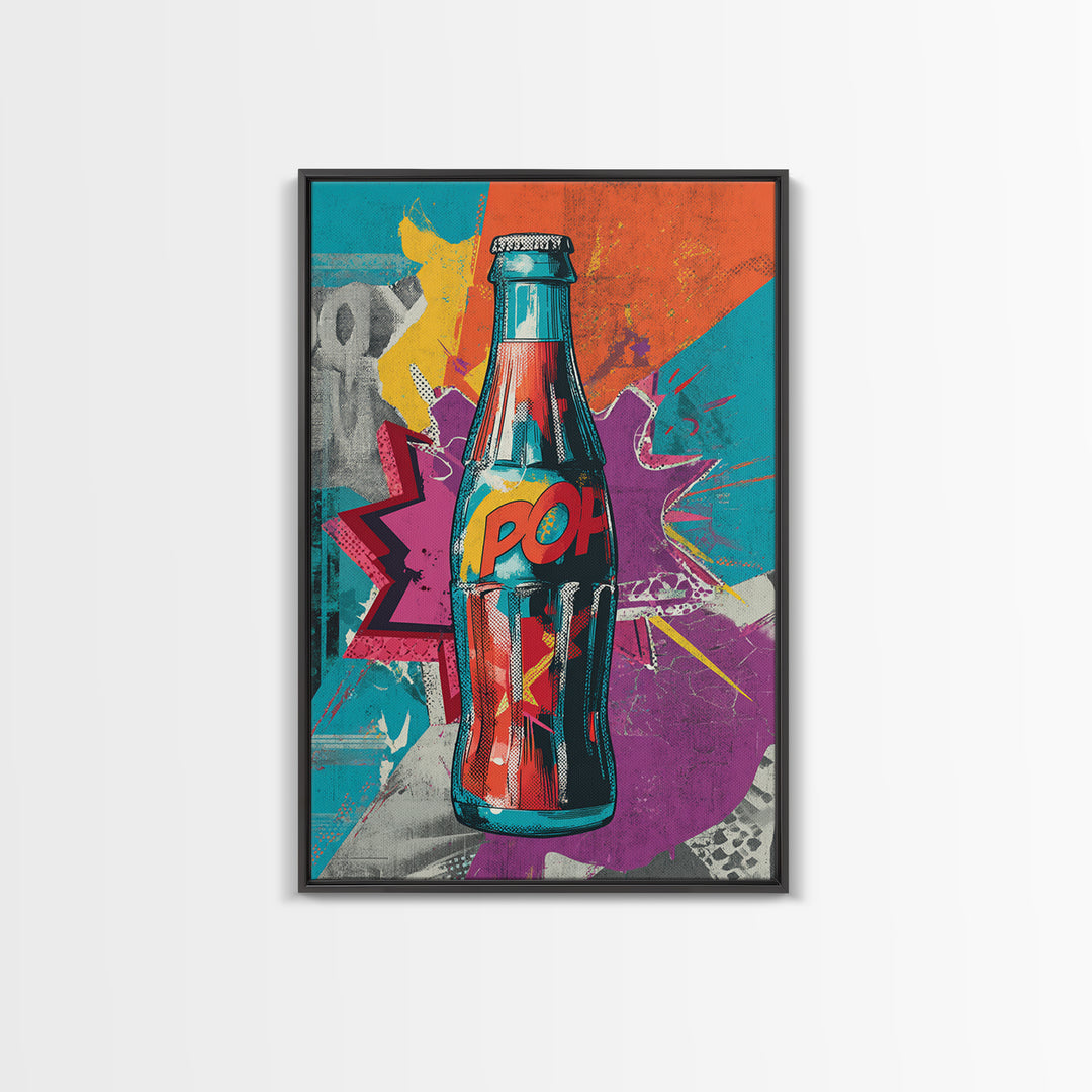 Retro Soda Bottle Framed Canvas Print, Pop Art, Abstract Art, Living Room Decor, Pop, Party Decor, 3d Art, Graffiti Art, POP-2x3-83