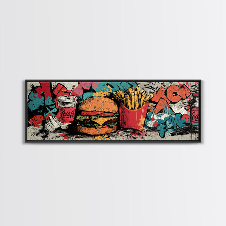 Hamburger and Fries Canvas Print, Pop Art, Mexican Art, Living Room Decor, Abstract Art, Pop, Neutral Decor, Modern Decor, POP-3x1-49