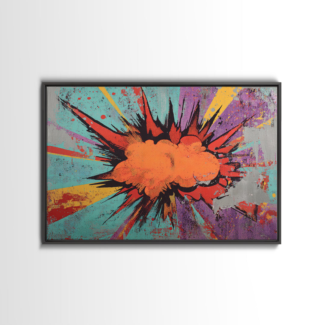 Exploding Starburst Shapes Without Text Framed Canvas Print, Pop Art, Custom Portrait, Living Room Decor, Fine Art, Pop, POP-3x2-14