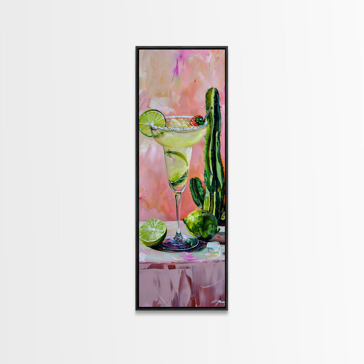 Martini Cocktail Framed Canvas Art, Canvas Bar Art, Tall and Narrow Kitchen Wall Art, Southwestern Wall Art, Margarita Painting for Kitchen