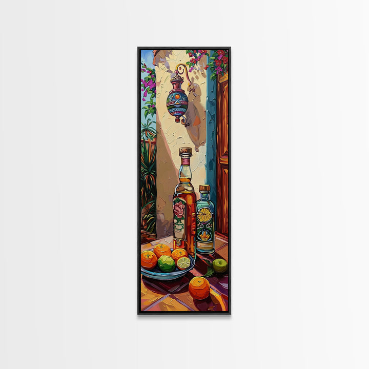 Mediterranean Still Life Canvas Painting Framed and Printed, Textured Wall Art, Rustic Vertical Framed Art for Living Room, Colorful Art