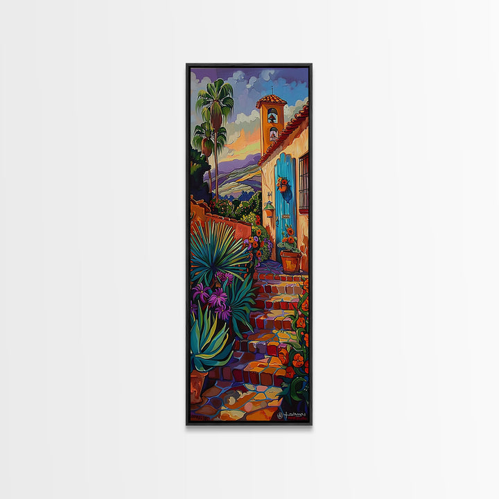 Contemporary Tuscan Style Oil Painting, Sunset Painting Framed and Printed on Canvas, Spanish Art, Living Room Wall Art Print, Mountain Art