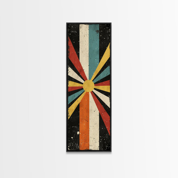 Midcentury Modern Sunburst Art, Framed Canvas Print, Retro, MCM Style, Vintage Style Wall Art, Skinny Art, Wood Frame Art