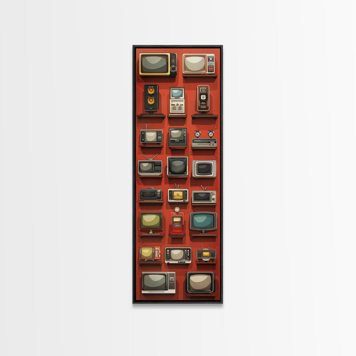 Retro Televions Framed Canvas Print, Retro Decor, Man Cave Art, Gift For Him