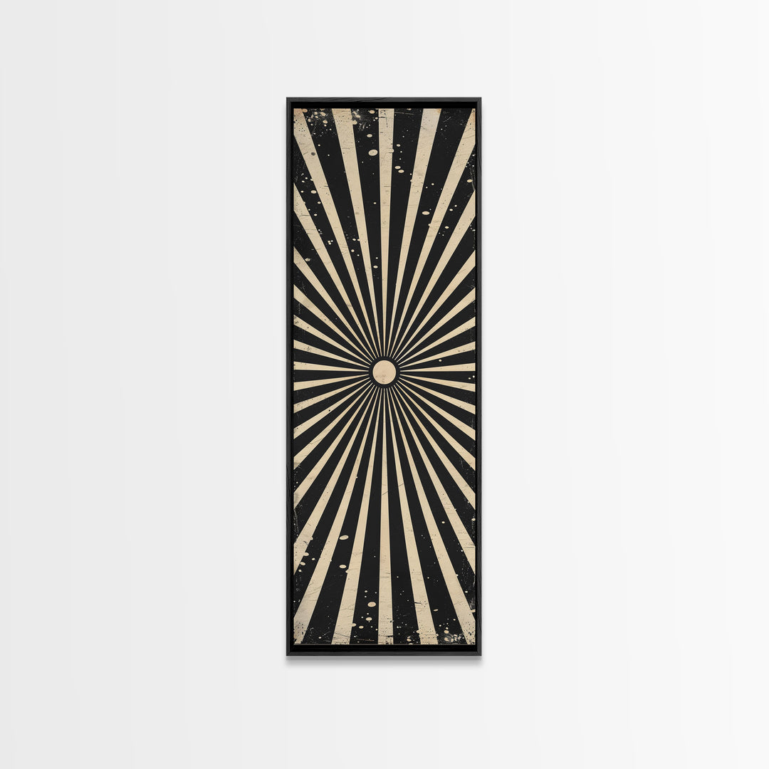 Black and White Sun Burst Art Deco Inspired Framed Canvas Print, Wall Art, Office or Mancave Wall Art