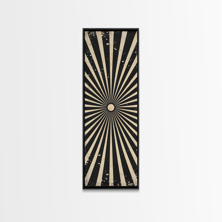 Black and White Sun Burst Art Deco Inspired Framed Canvas Print, Wall Art, Office or Mancave Wall Art