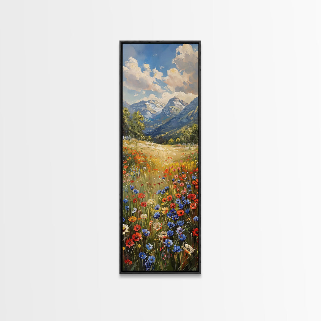 Idyllic Riverside Scene In A Deep Forest Gorge Skinny Art Framed Canvas Print For Living Room Or Guest Room Wall Art