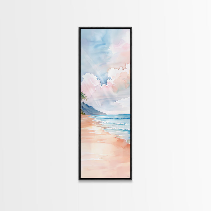 Gentle Shoreline Watercolor Art - Framed Canvas Print, Farmhouse Art, Boho Art, Skinny Art, Tall Art, Living Room Decor, Beach Wall Art for Home Decor