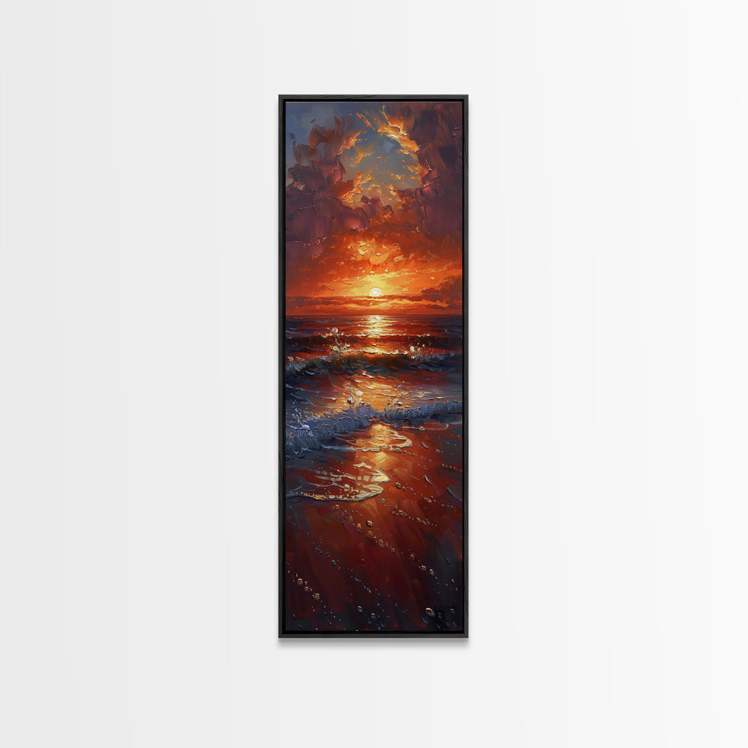Reflective Lake Sunset Peaceful Nature Scene Farmhouse Bedroom Art Framed Canvas Print Tall Art Japanese Style Art