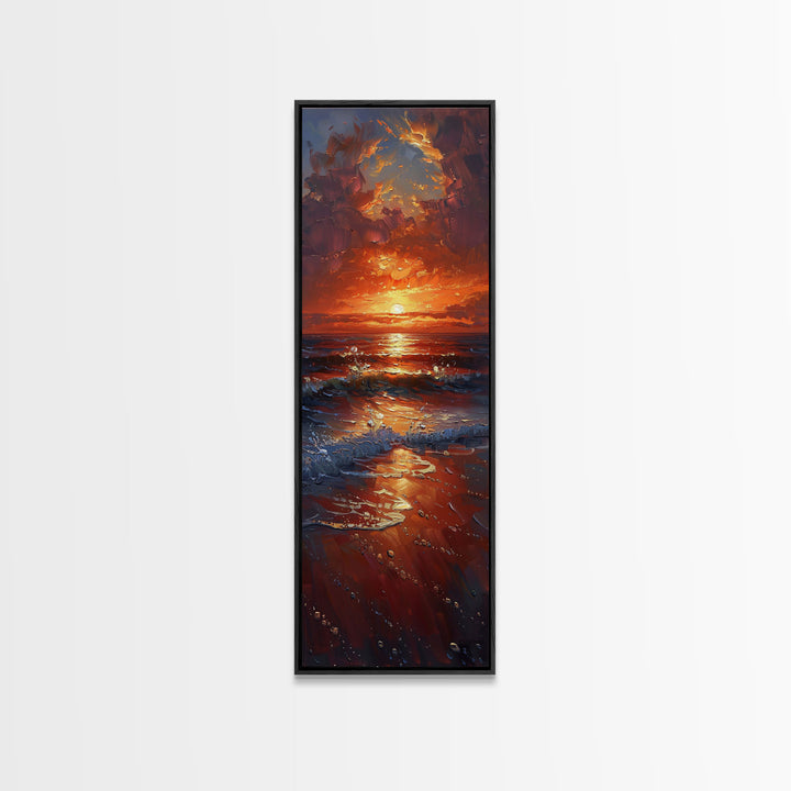 Reflective Lake Sunset Peaceful Nature Scene Farmhouse Bedroom Art Framed Canvas Print Tall Art Japanese Style Art