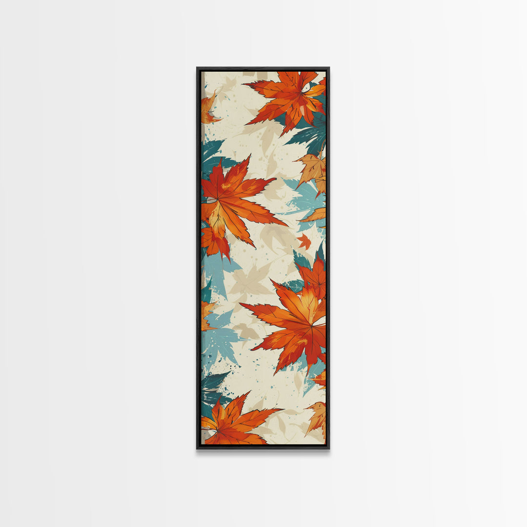 Japanese Autumn Leaves Canvas Print In Ukiyo-e Style, Traditional Woodblock Art, Framed Canvas Print, Tall Skinny Japanese Wall Art, Ready To Hang