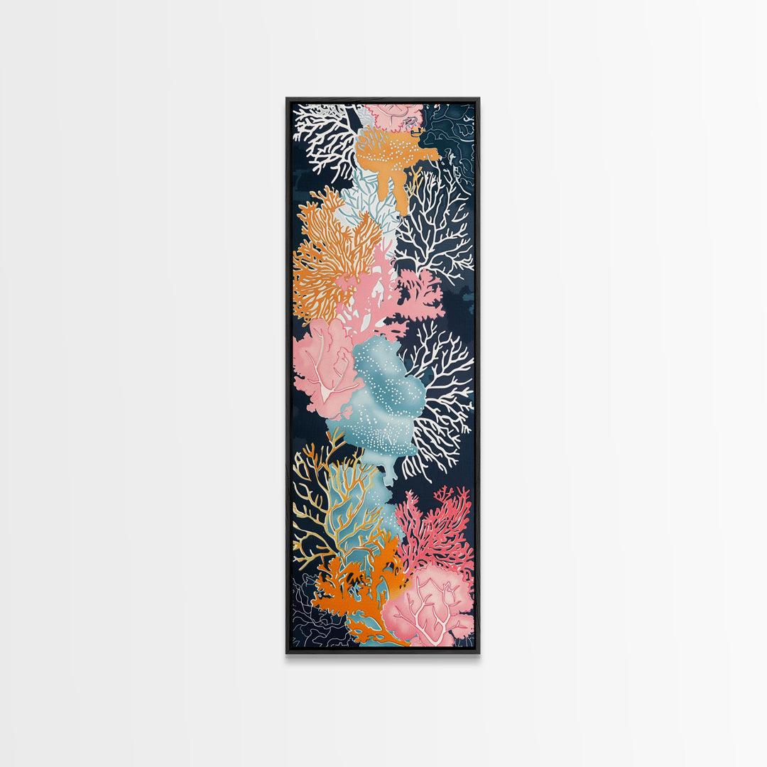 Intricate Coral Reef Art in Vibrant Colors on Tall Vertical Canvas Print Perfect for Underwater Sea Life-Themed Decor