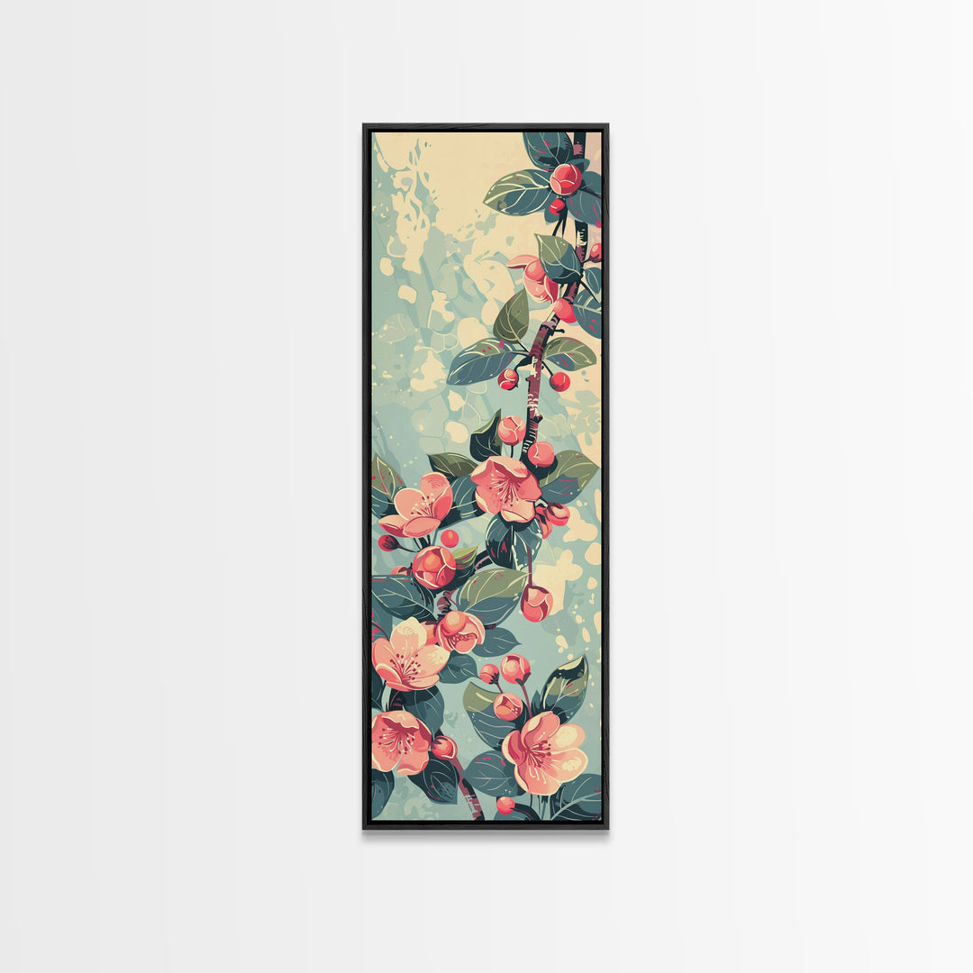 Japanese Style Frogs and Lotus Flowers Framed Canvas Print - Tall Skinny Ukiyo-e Wall Art