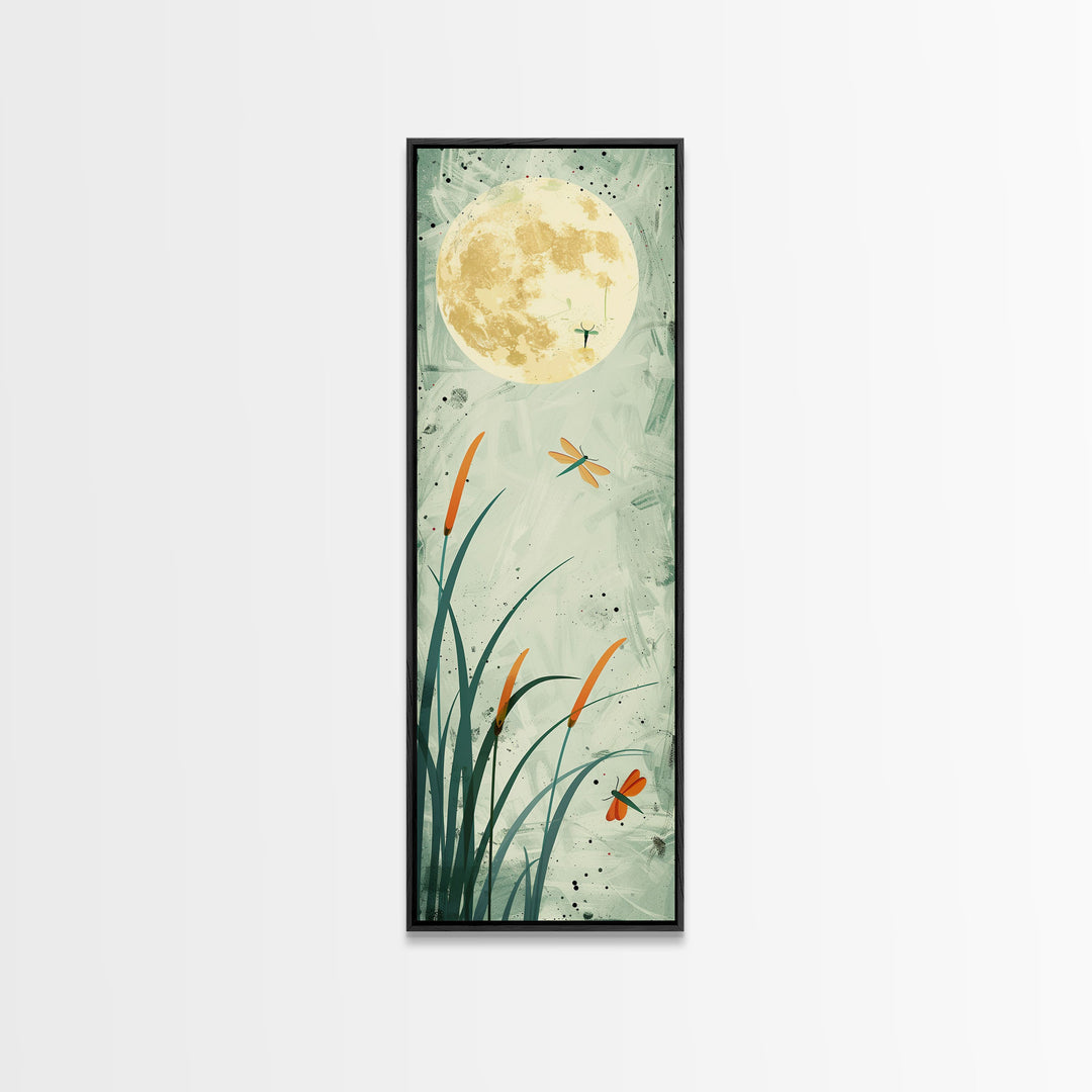 Serene Swans and Cherry Blossoms in Japanese Art Tall Skinny Framed Canvas Print - Wall Décor