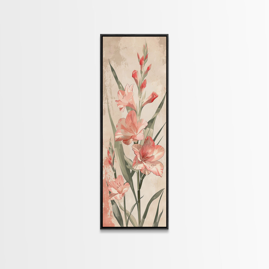 Canvas Print Soft Pink Gladiolus Flowers, Vintage-Inspired Floral Art For Bedroom Or Living Room, Romantic Wall Decoration