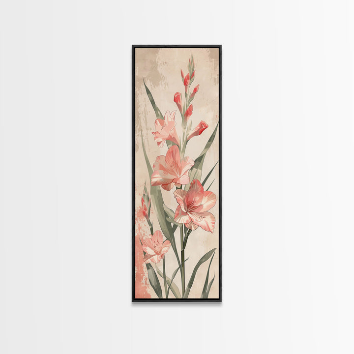 Canvas Print Soft Pink Gladiolus Flowers, Vintage-Inspired Floral Art For Bedroom Or Living Room, Romantic Wall Decoration