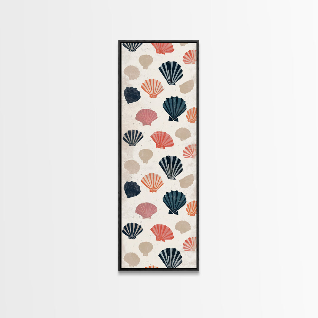 Patterned Sea Shells in Various Colors on a Light Background Ukiyo-e Art Japanese Framed Canvas Print Skinny Tall Art