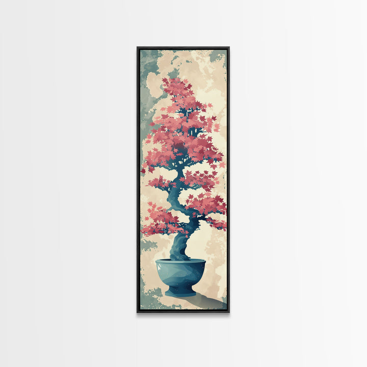 Maple Bonsai Tree In Pot With Soft Pastel Background Tall Art Ukiyo-e Art Framed Canvas Print