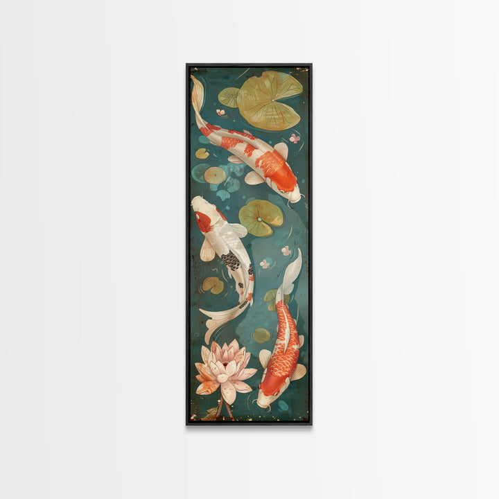 Graceful Koi Fish Swimming Among Lotus Flowers For Zen-Inspired Wall Art Japanese Style Framed Canvas Print